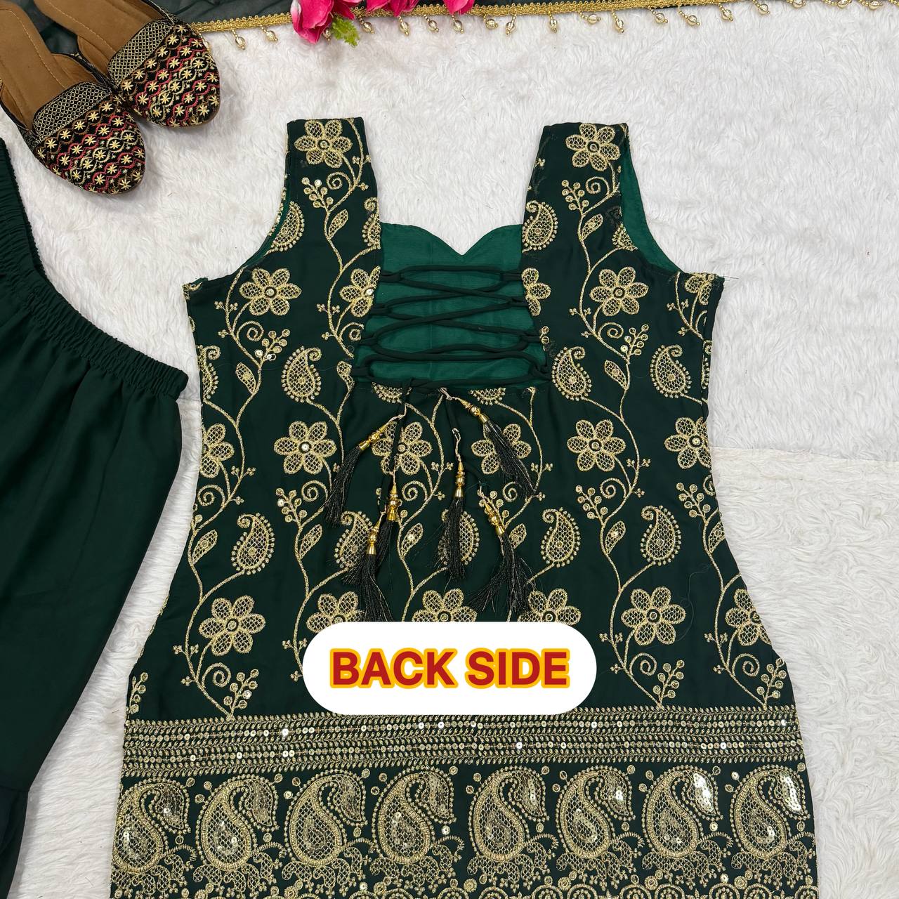 Deep Ruby Floral-Embroidered Silk Set
